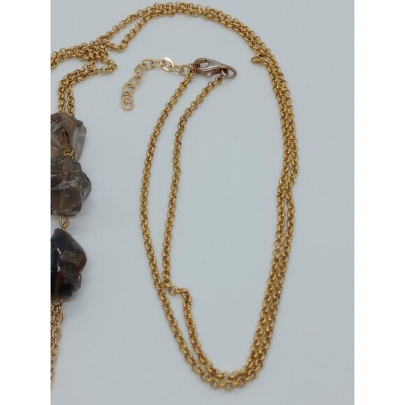 Vintage Raw Smoky Quartz Nuggets Tassel Pendant Gold Tone 30-32" Chain Necklace - Picture 5 of 7